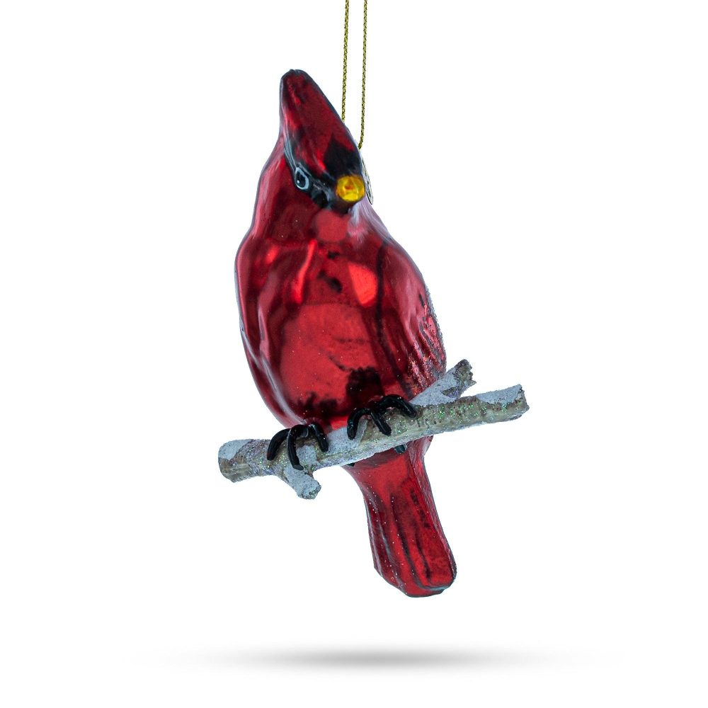 Exquisite Cardinal On Branch Blown Glass Christmas Ornament  |   Animals Animals Animals