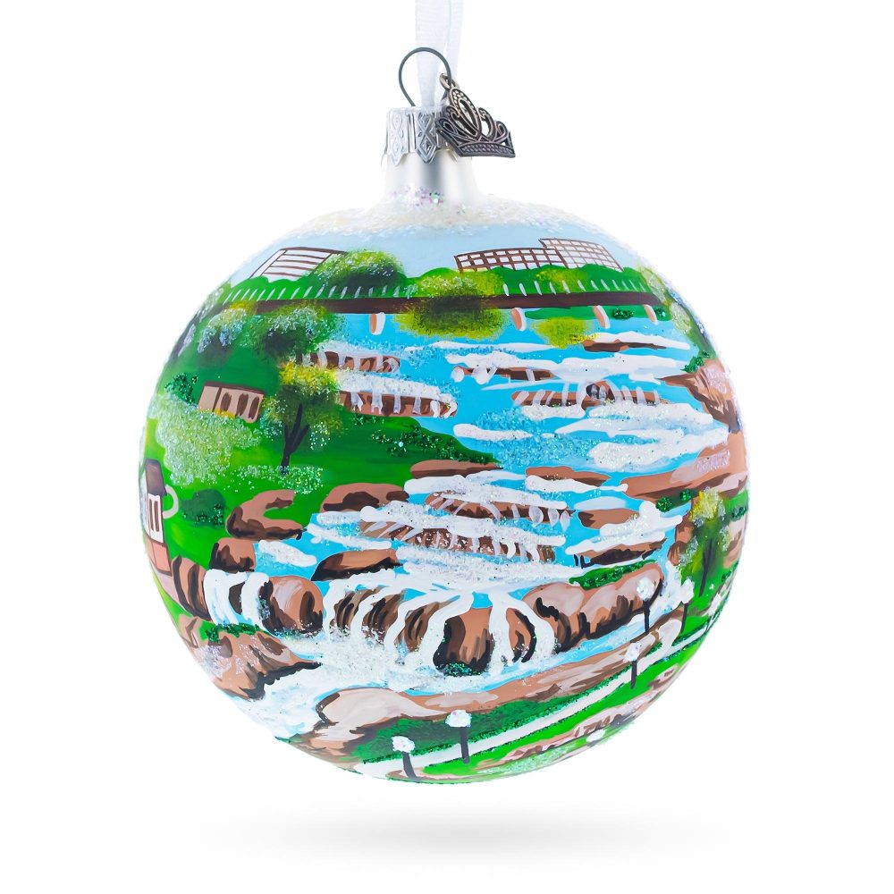 Falls Park, Sioux Falls, South Dakota, Usa Glass Ball Christmas Ornament 4 Inches  |   Travel Ornaments Travel