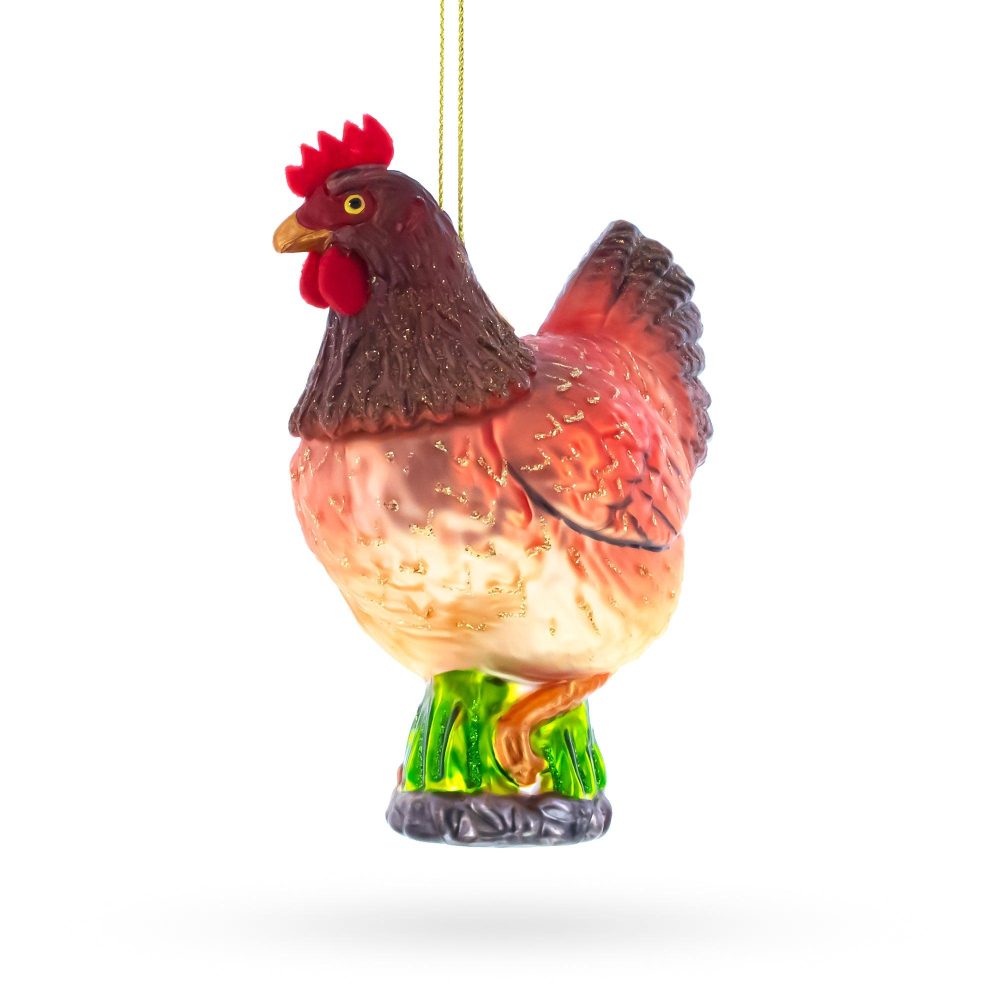 Farmyard Chicken Blown Glass Christmas Ornament  |   Animals Animals Animals