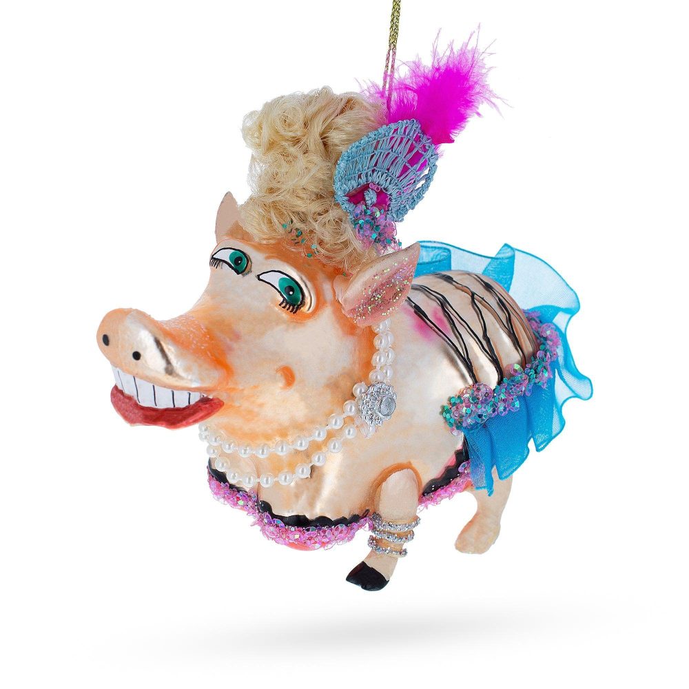 Fashion-Forward Pig Blown Glass Christmas Ornament  |   Animals Animals Animals