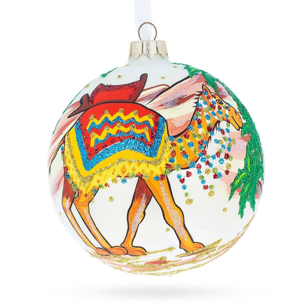 Festive Camel Blown Glass Ball Christmas Ornament 4 Inches  |   Animals Animals Animals