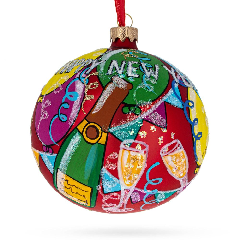 Festive Celebration Blown Glass Ball Christmas Ornament 4 Inches  |   Occasions Occasions Occasions