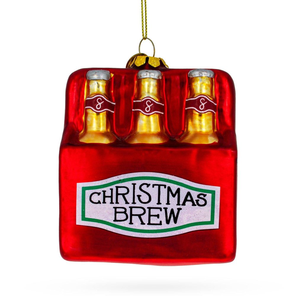 Festive Christmas Brew Beer Blown Glass Christmas Ornament  |   Food Food Food