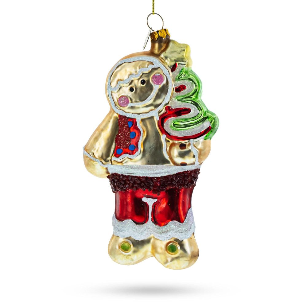 Festive Gingerbread With Christmas Tree Blown Glass Ornament  |   Gingerbread Gingerbread Gingerbread