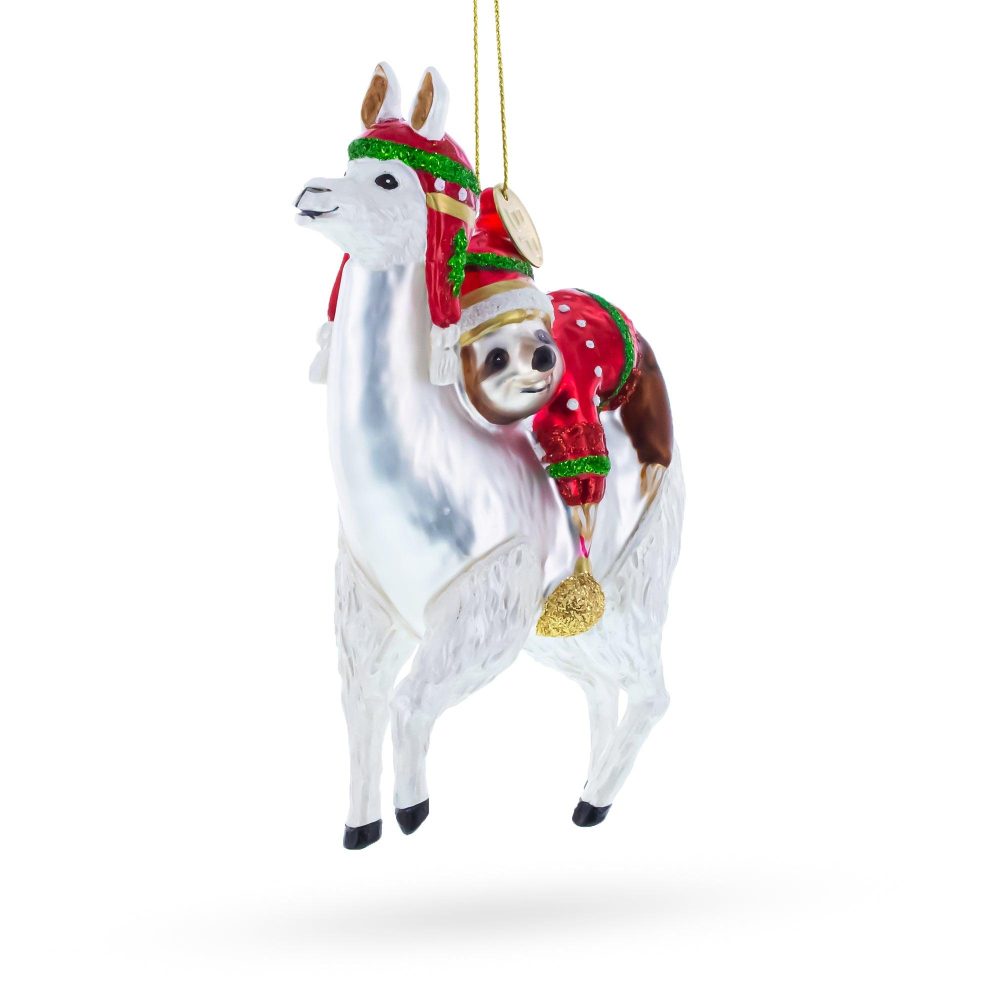 Festive Llama And Sloth Glass Christmas Ornament  |   Animals Animals Animals