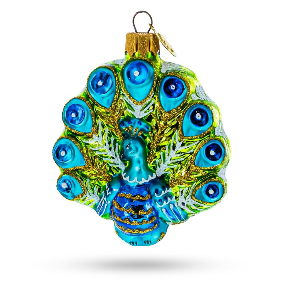 Festive Peacock Mini Glass Christmas Ornament  |   Animals Animals Animals