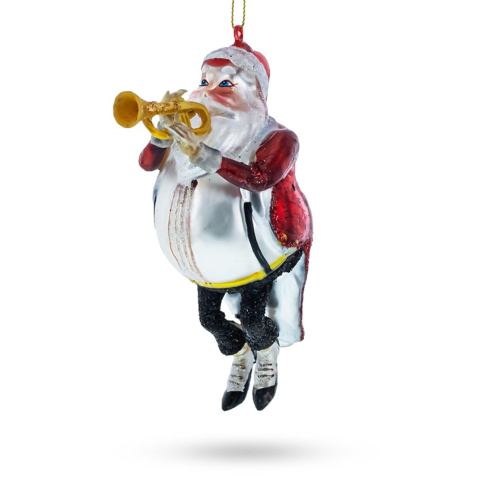 Festive Santa Blowing Trumpet Blown Glass Christmas Ornament  |   Personalized Ornaments Personalized