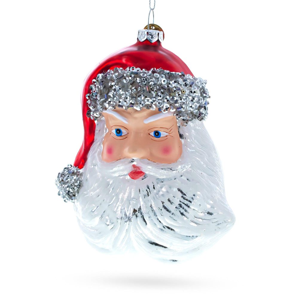 Festive Santa Head Blown Glass Christmas Ornament  |   Santa Ornaments Santa