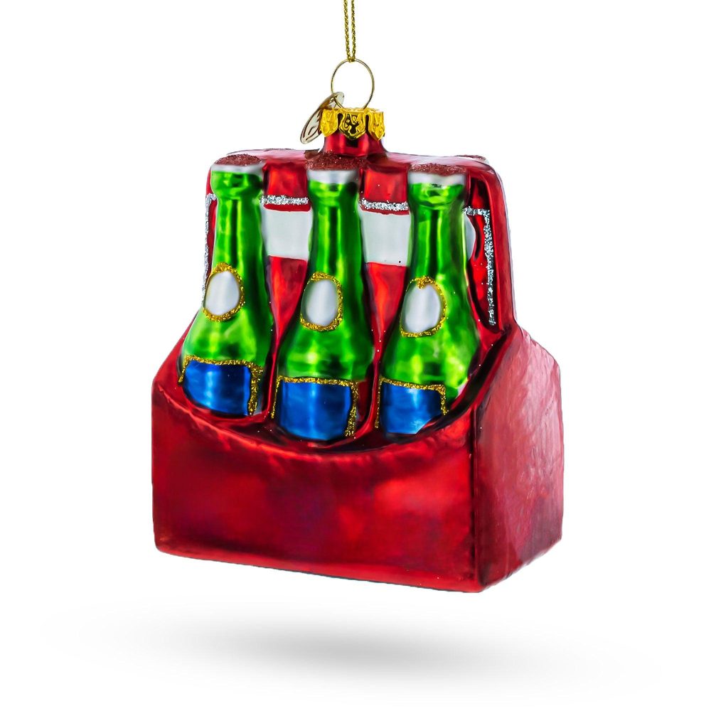 Festive Six-Bottle Beer Pack Blown Glass Christmas Ornament  |   Food Food Food