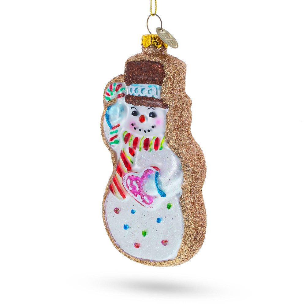 Festive Snowman Cookie Blown Glass Christmas Ornament  |   Personalized Ornaments Personalized