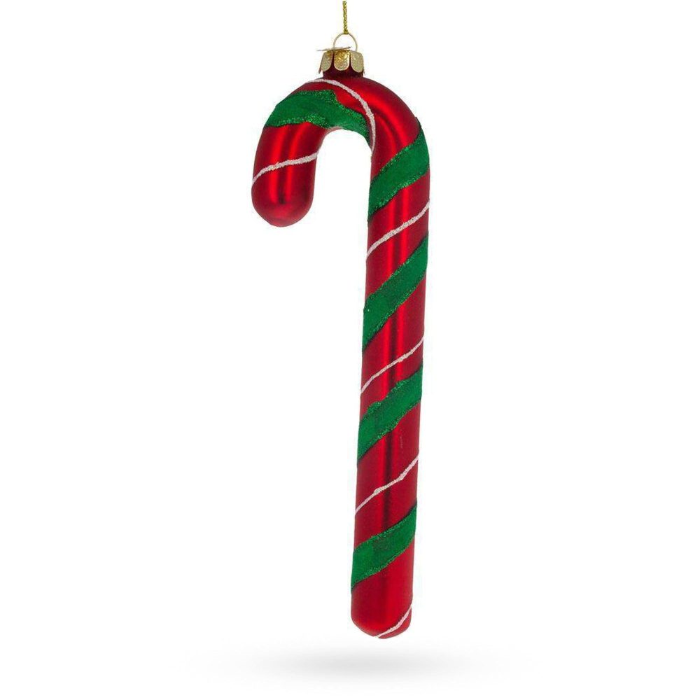 Festive Striped Candy Cane Blown Glass Christmas Ornament  |   Food Food Food