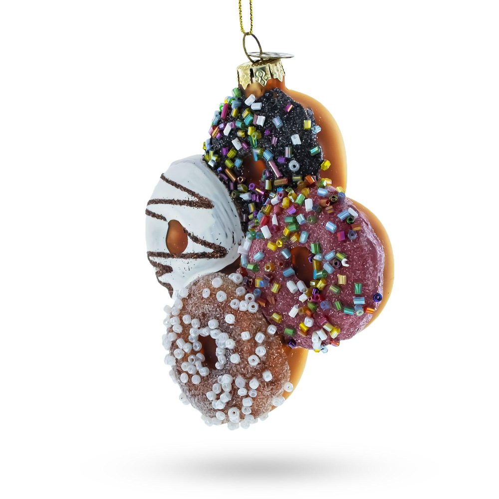 Festively Decorated Donuts Blown Glass Christmas Ornament  |   Food Food Food