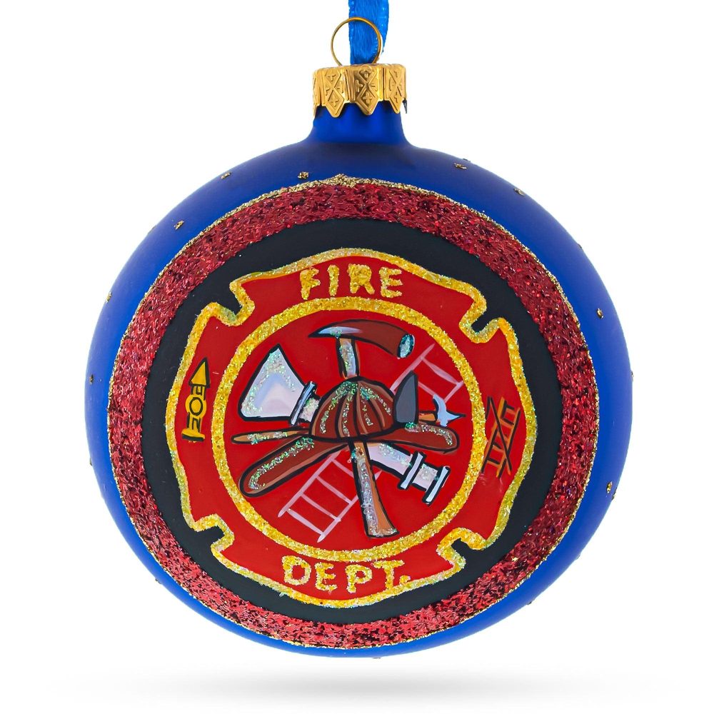 Fire Department Blown Glass Ball Christmas Ornament 4 Inches  |   Occupations Occupations Occupations