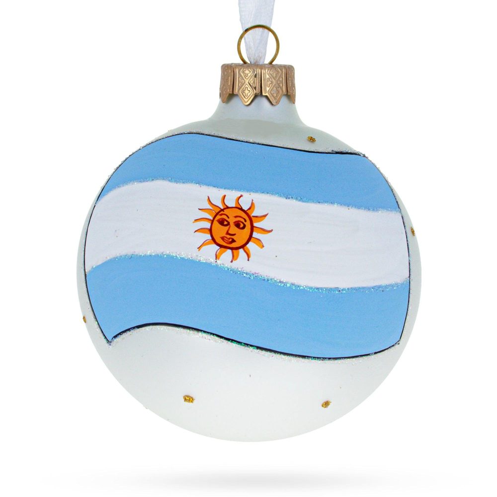 Flag Of Argentina Blown Glass Ball Christmas Ornament 3.25 Inches  |   Flags Flags Flags