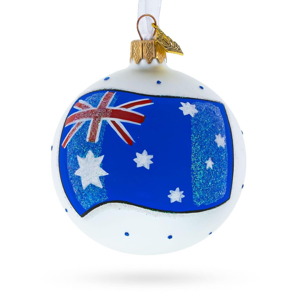 Flag Of Australia Blown Glass Ball Christmas Ornament 3.25 Inches  |   Flags Flags Flags