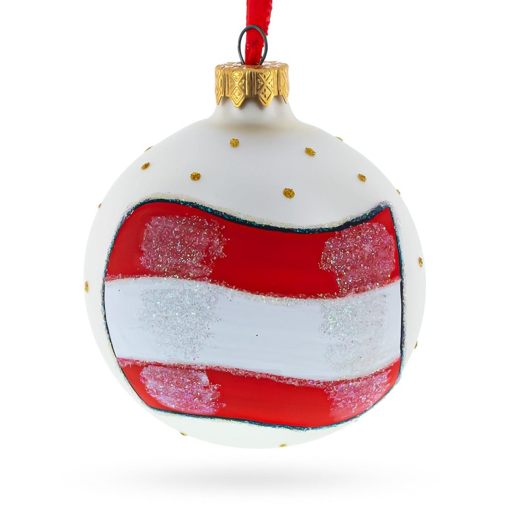 Flag Of Austria Blown Glass Ball Christmas Ornament 3.25 Inches  |   Flags Flags Flags