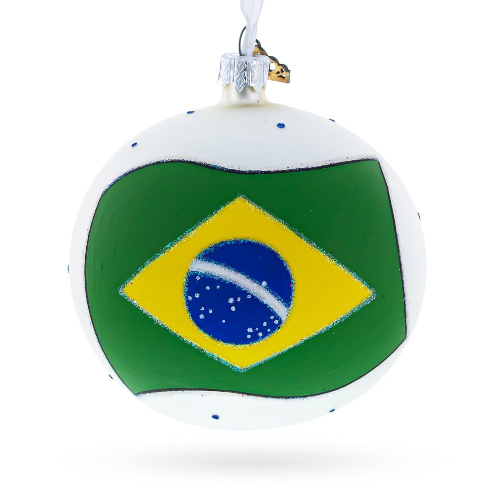 Flag Of Brazil Glass Ball Christmas Ornament 4 Inches  |   Travel Ornaments Travel