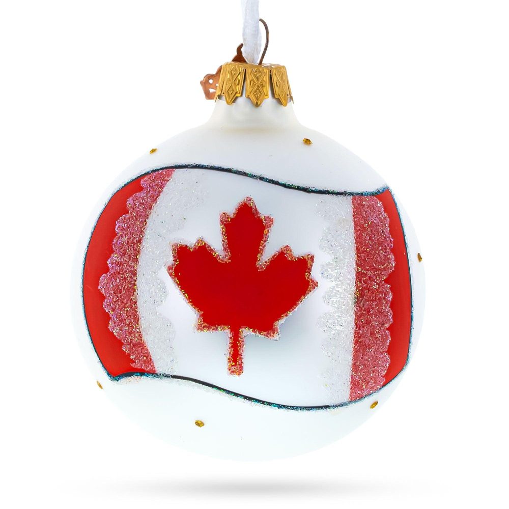 Flag Of Canada Blown Glass Ball Christmas Ornament 3.25 Inches  |   Flags Flags Flags