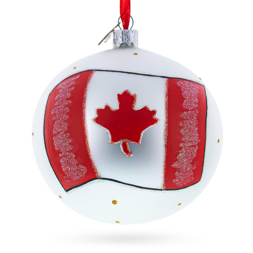 Flag Of Canada Blown Glass Ball Christmas Ornament 4 Inches  |   Flags Flags Flags