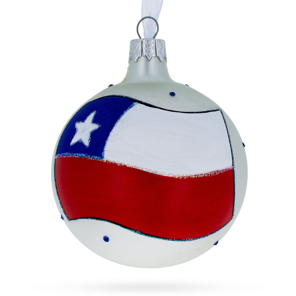 Flag Of Chile Blown Glass Ball Christmas Ornament 3.25 Inches  |   Flags Flags Flags