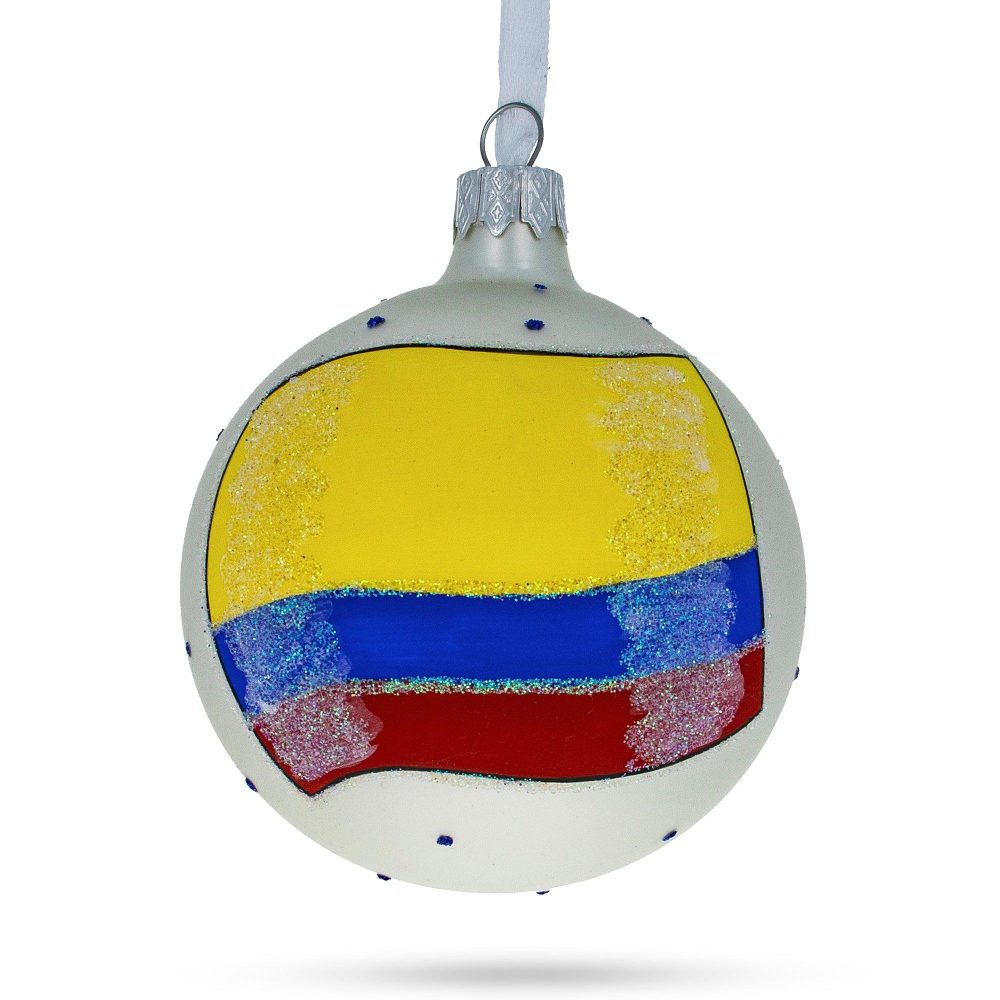 Flag Of Colombia Blown Glass Ball Christmas Ornament 3.25 Inches  |   Flags Flags Flags