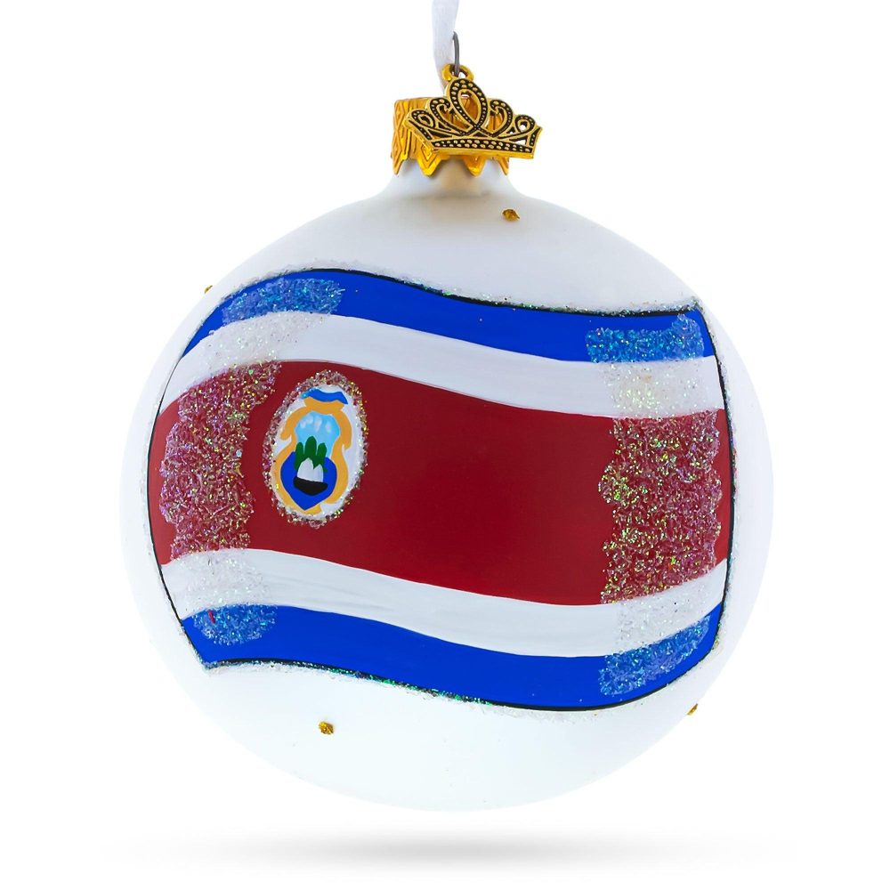 Flag Of Costa Rica Blown Glass Ball Christmas Ornament 3.25 Inches  |   Flags Flags Flags