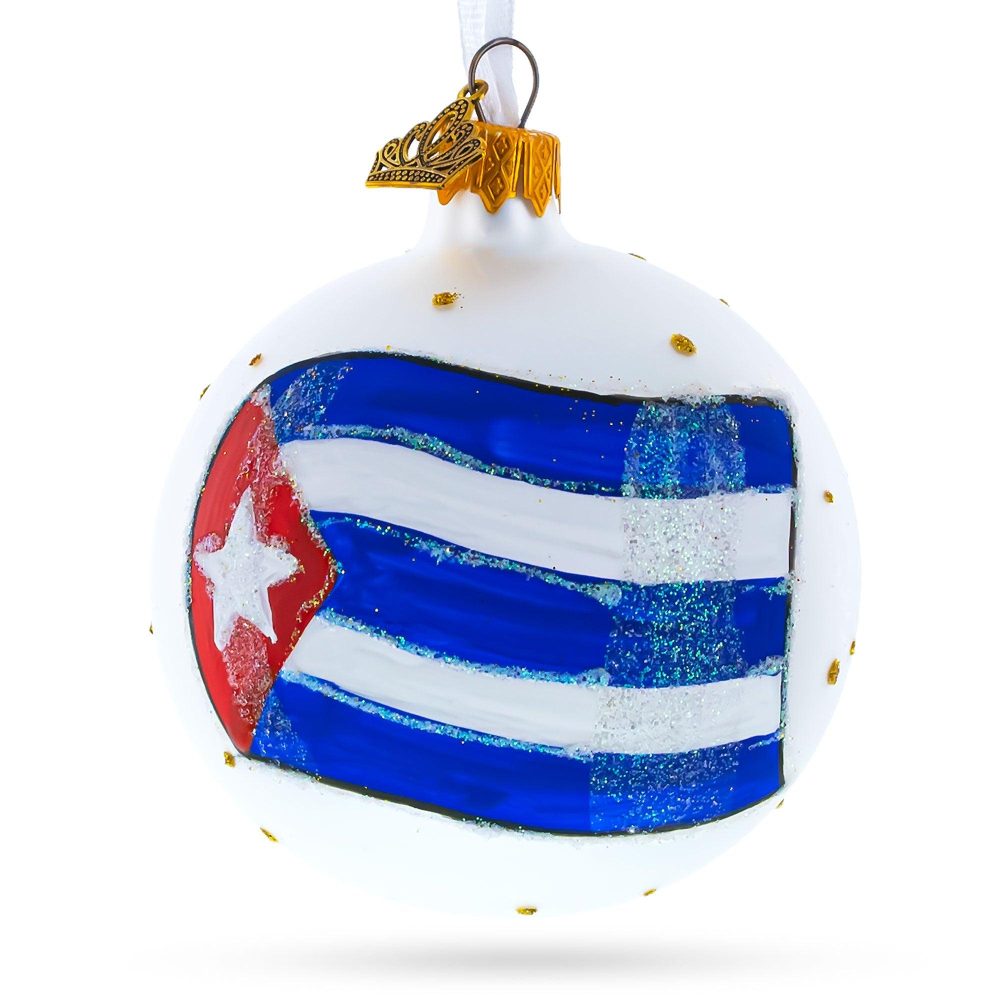 Flag Of Cuba Blown Glass Ball Christmas Ornament 3.25 Inches (Made In Ukraine)  |   Flags Flags Flags