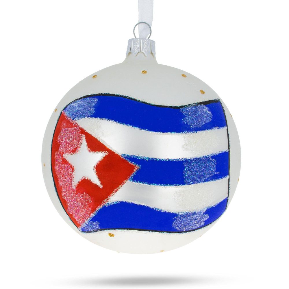 Flag Of Cuba Blown Glass Ball Christmas Ornament 4 Inches (Made In Ukraine)  |   Flags Flags Flags