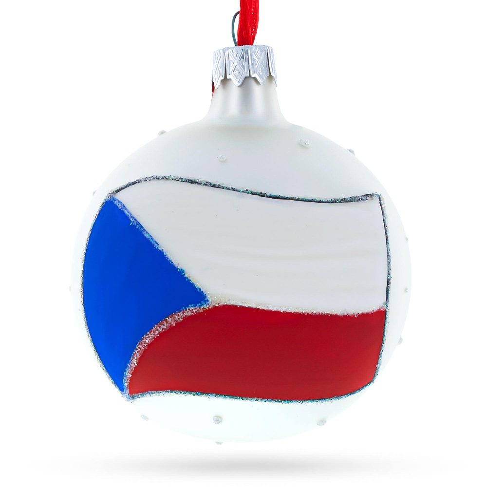 Flag Of Czech Republic Blown Glass Ball Christmas Ornament 3.25 Inches  |   Flags Flags Flags