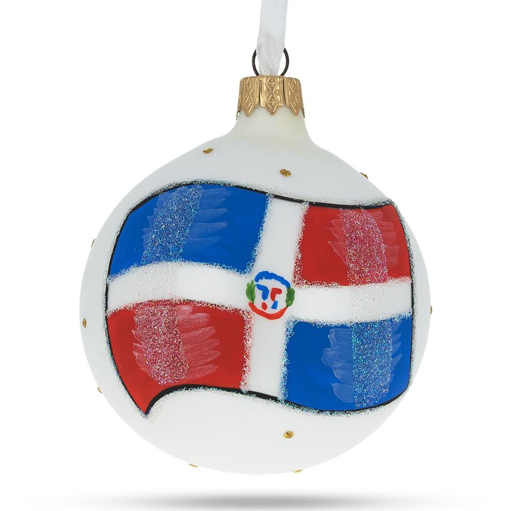 Flag Of Dominican Republic Blown Glass Ball Christmas Ornament 3.25 Inches  |   Flags Flags Flags