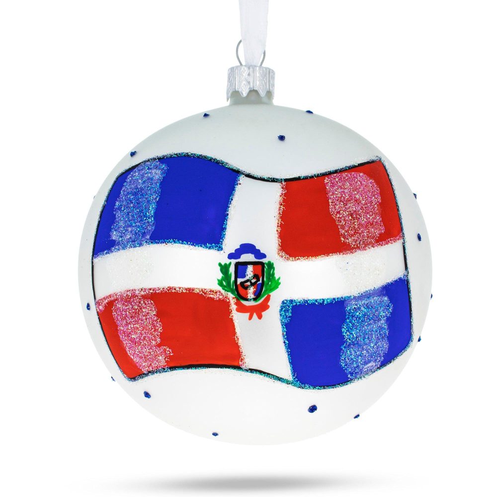 Flag Of Dominican Republic Blown Glass Ball Christmas Ornament 4 Inches  |   Flags Flags Flags