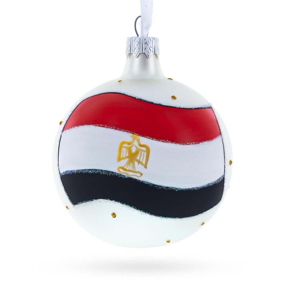 Flag Of Egypt Blown Glass Ball Christmas Ornament 3.25 Inches  |   Flags Flags Flags