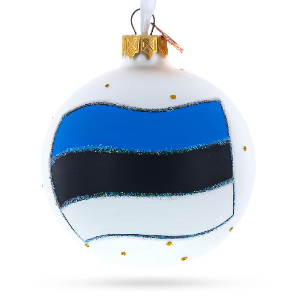 Flag Of Estonia Flag Glass Ball Christmas Ornament 3.25 Inches  |   Flags Flags Flags