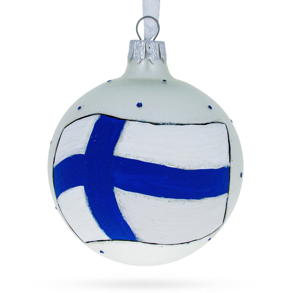 Flag Of Finland Blown Glass Ball Christmas Ornament 3.25 Inches  |   Flags Flags Flags