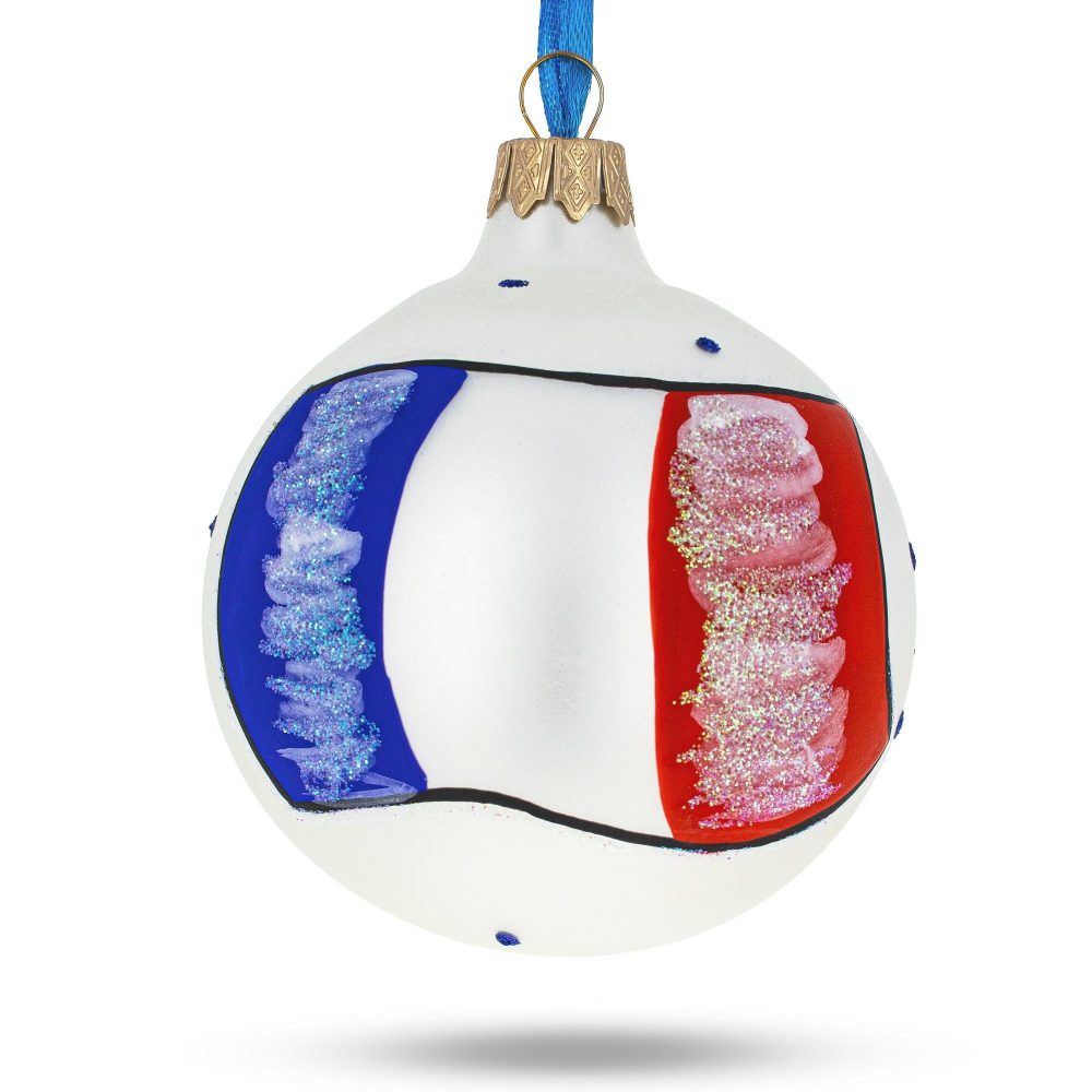 Flag Of France Blown Glass Ball Christmas Ornament 3.25 Inches  |   Flags Flags Flags