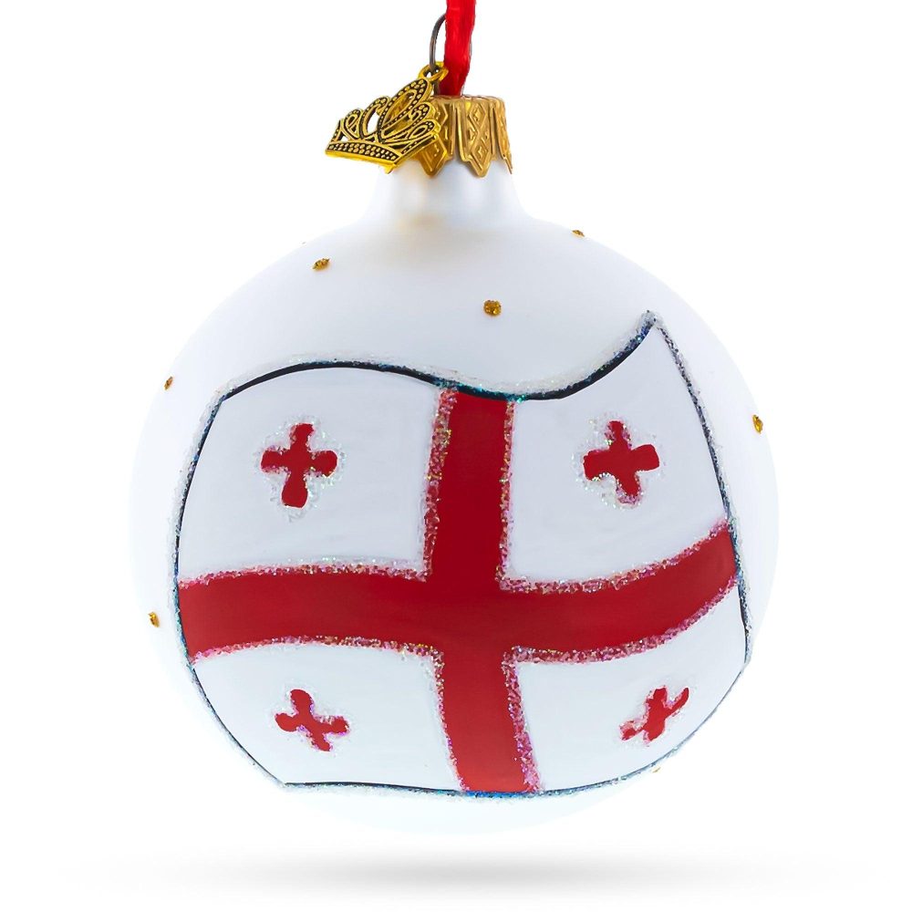 Flag Of Georgia Glass Ball Christmas Ornament 3.25 Inches  |   Flags Flags Flags