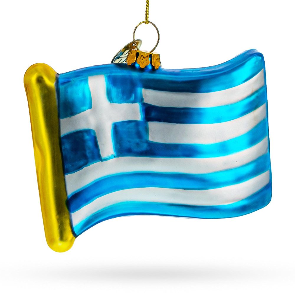 Flag Of Greece Blown Glass Christmas Ornament  |   Flags Flags Flags