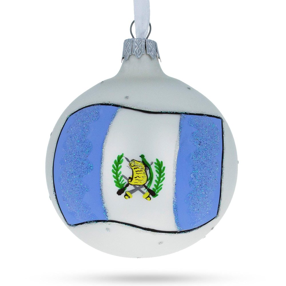 Flag Of Guatemala Blown Glass Ball Christmas Ornament 3.25 Inches  |   Flags Flags Flags