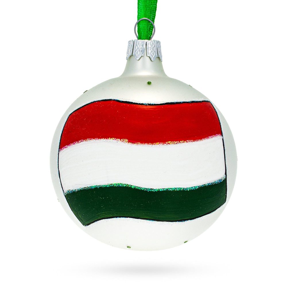 Flag Of Hungary Blown Glass Ball Christmas Ornament 3.25 Inches  |   Flags Flags Flags