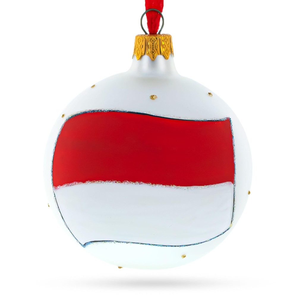 Flag Of Indonesia Blown Glass Ball Christmas Ornament 3.25 Inches  |   Flags Flags Flags