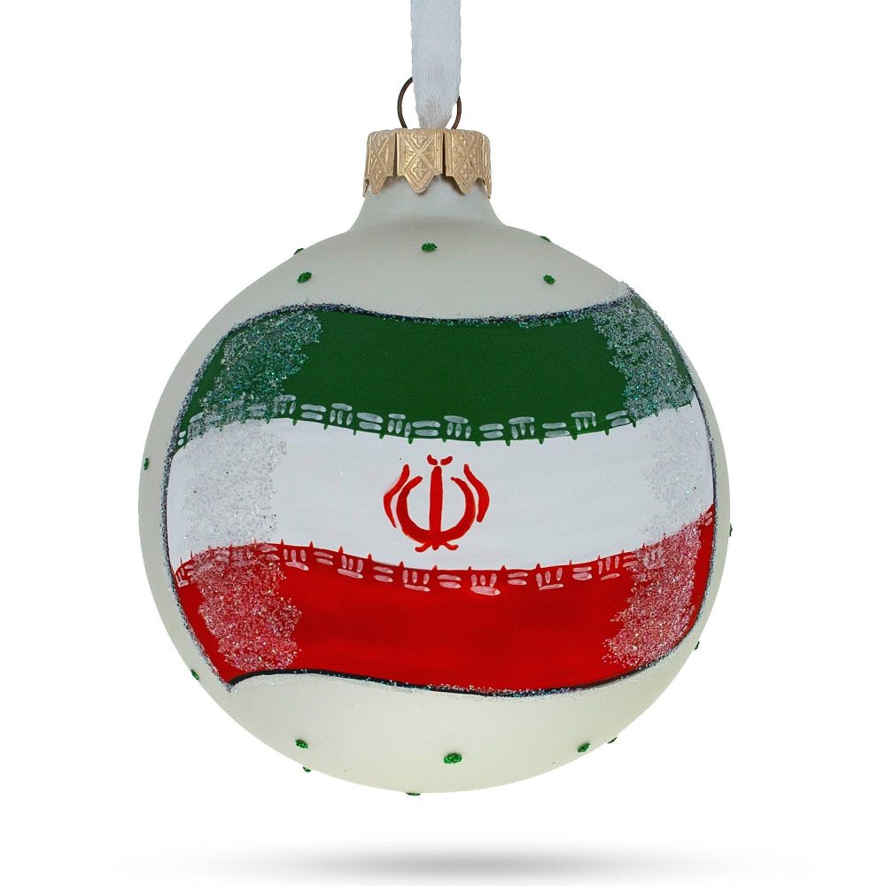 Flag Of Iran Glass Ball Christmas Ornament 3.25 Inches (Made In Ukraine)  |   Flags Flags Flags