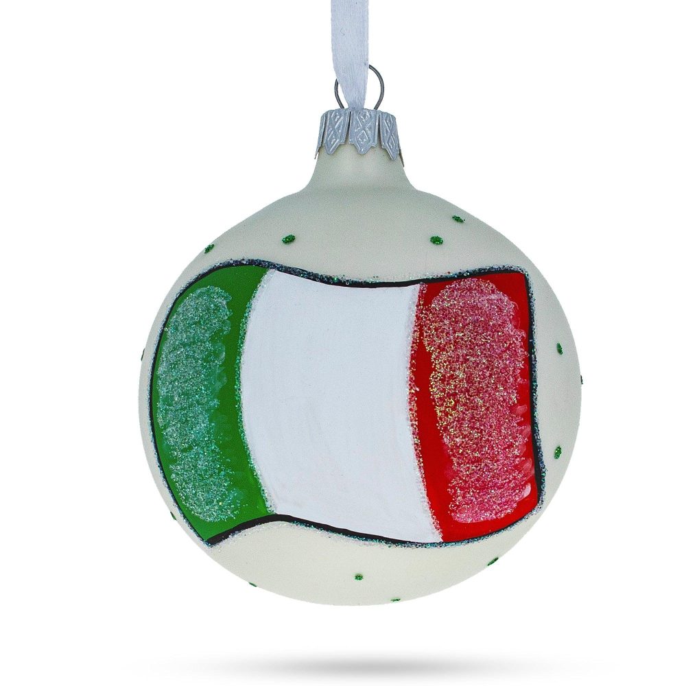 Flag Of Italy Blown Glass Ball Christmas Ornament 3.25 Inches  |   Flags Flags Flags