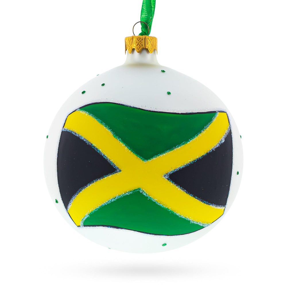 Flag Of Jamaica Blown Glass Ball Christmas Ornament 4 Inches  |   Flags Flags Flags