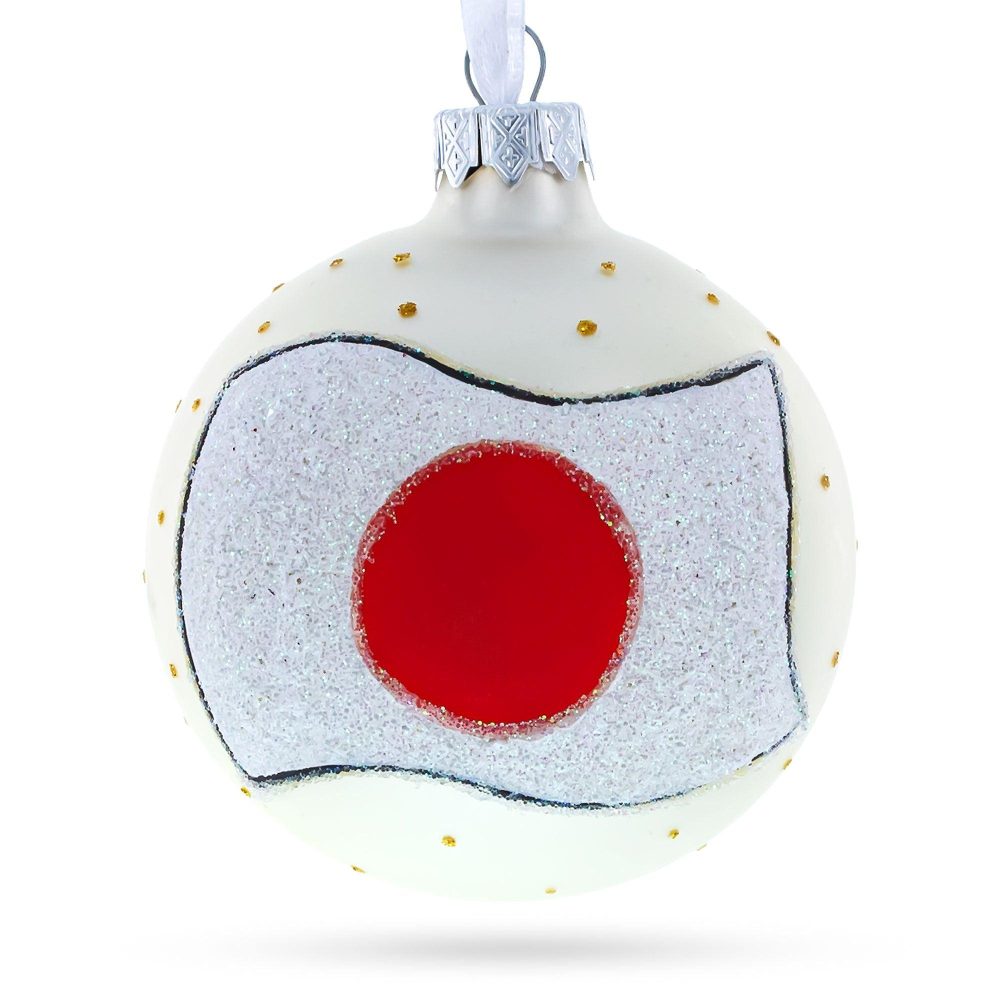 Flag Of Japan Blown Glass Ball Christmas Ornament 3.25 Inches  |   Flags Flags Flags