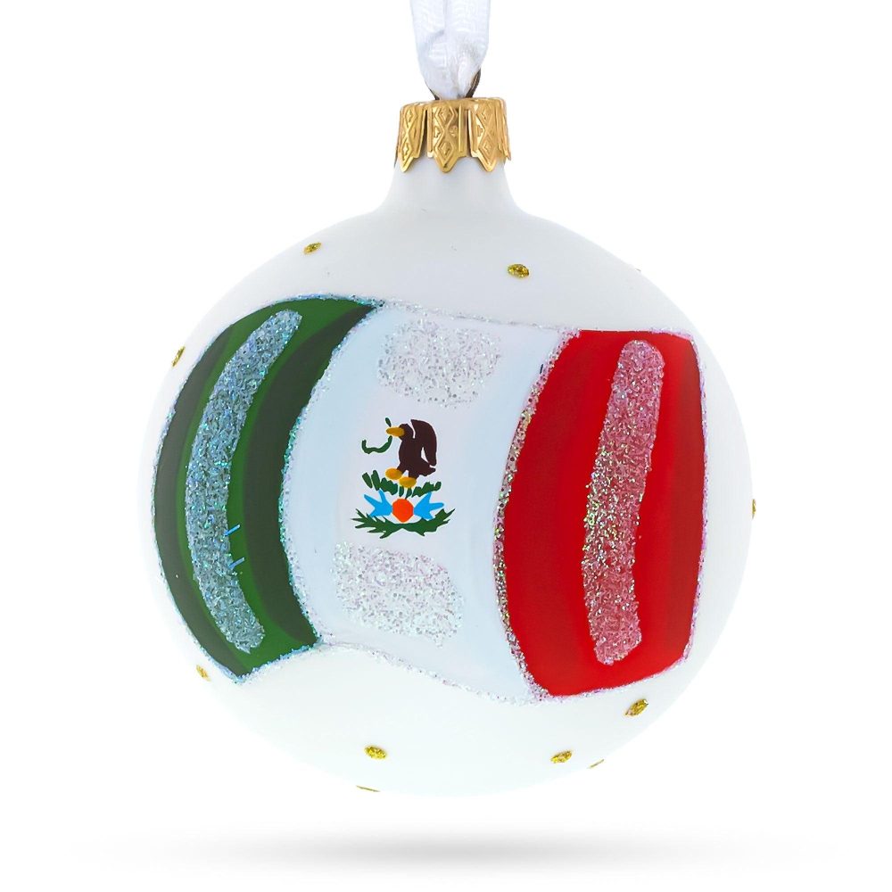 Flag Of Mexico Blown Glass Ball Christmas Ornament 3.25 Inches  |   Flags Flags Flags