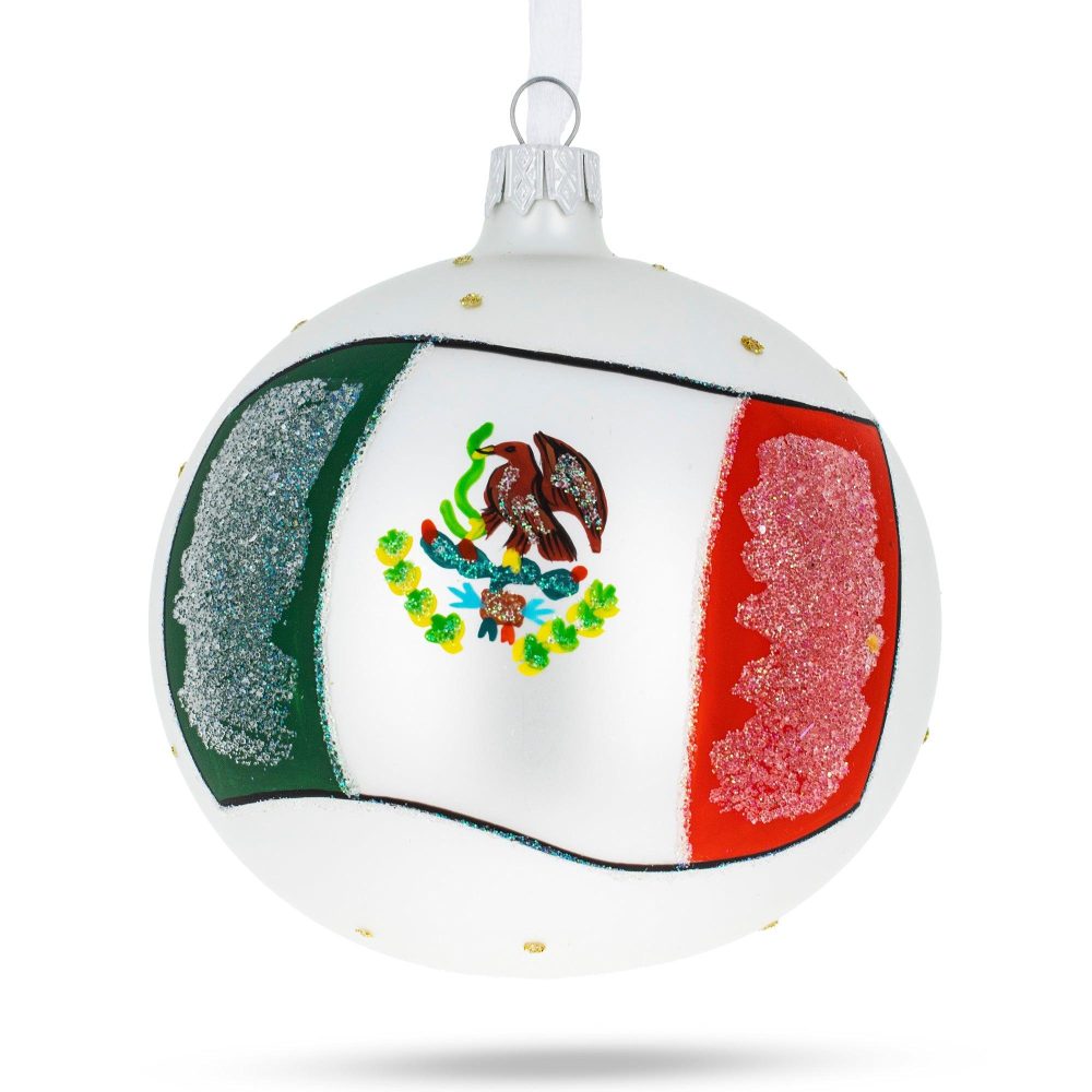 Flag Of Mexico Blown Glass Ball Christmas Ornament 4 Inches  |   Flags Flags Flags