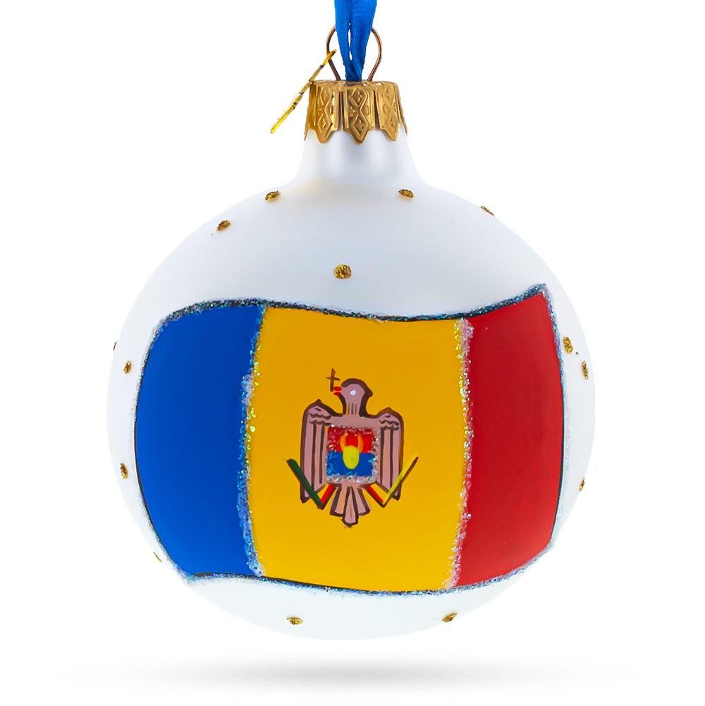 Flag Of Moldova Glass Ball Christmas Ornament 3.25 Inches  |   Flags Flags Flags