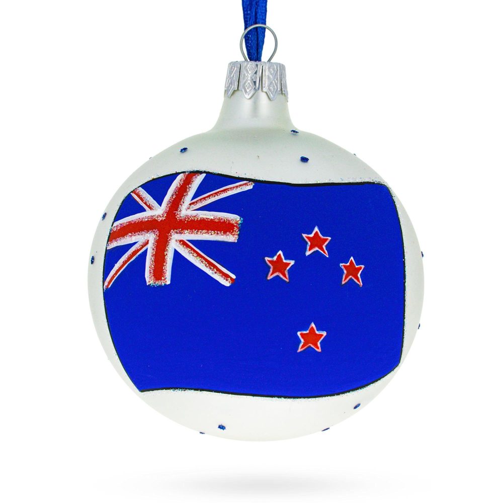 Flag Of New Zealand Blown Glass Ball Christmas Ornament 3.25 Inches  |   Flags Flags Flags