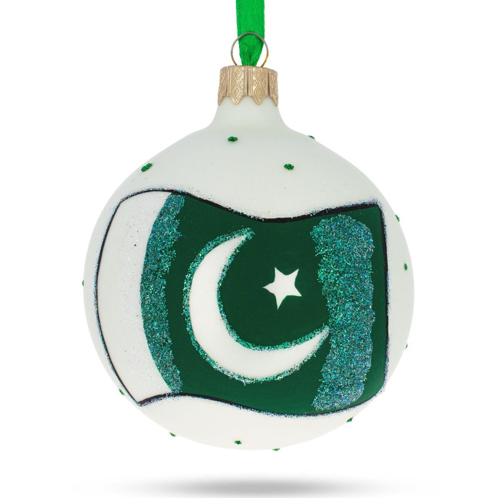 Flag Of Pakistan Blown Glass Ball Christmas Ornament 3.25 Inches  |   Flags Flags Flags