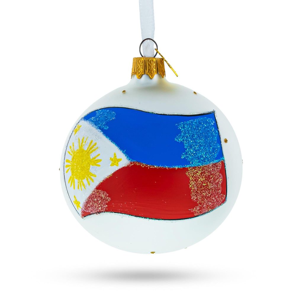 Flag Of Philippines Blown Glass Ball Christmas Ornament 3.25 Inches  |   Flags Flags Flags